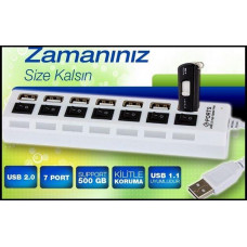 Led Işıklı 7 Port Usb 2.0 Hub Priz  Çoklayıcı